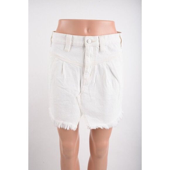 Free People Womens Side Car Mini Denim Jean Skirt Frayed Sz 26 Raw Hem NWT - Picture 1 of 7